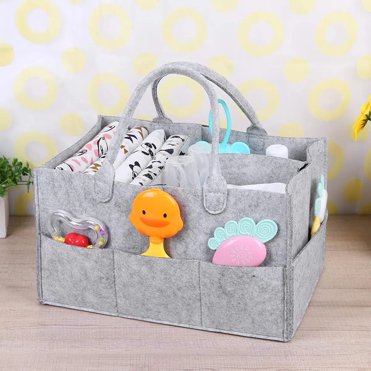 Organisateur de Couches pour Bébé en Feutre Panier de Rangement Portable de Luxe, Panier à Couches pour Lingettes -cadeau
