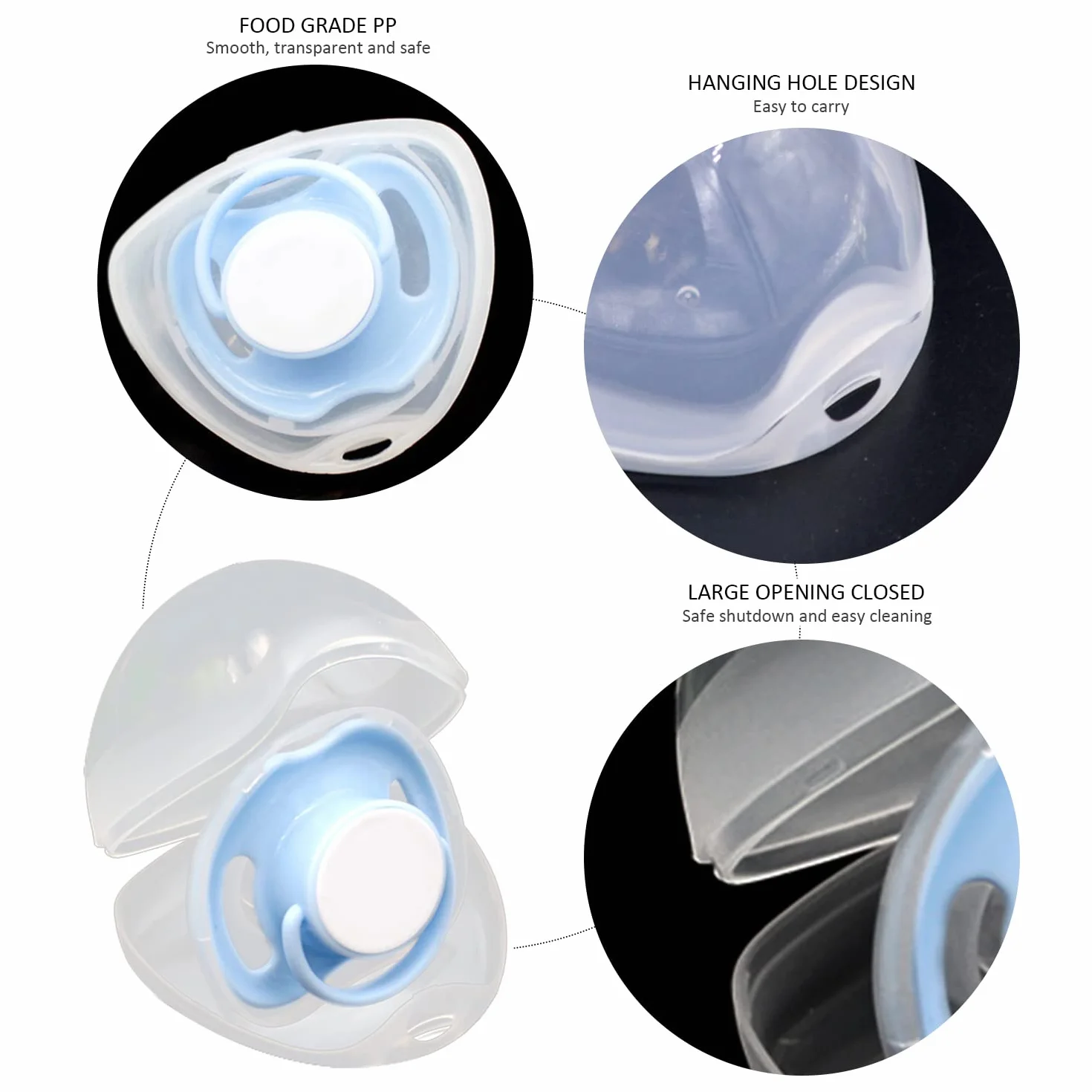 Boîte à tétine portable 6 pièces avec 3 lanières en silicone, boîte à tétine, boîte de rangement pour tétine, boîte de protection pour tétine, facile à transporter, réutilisable
