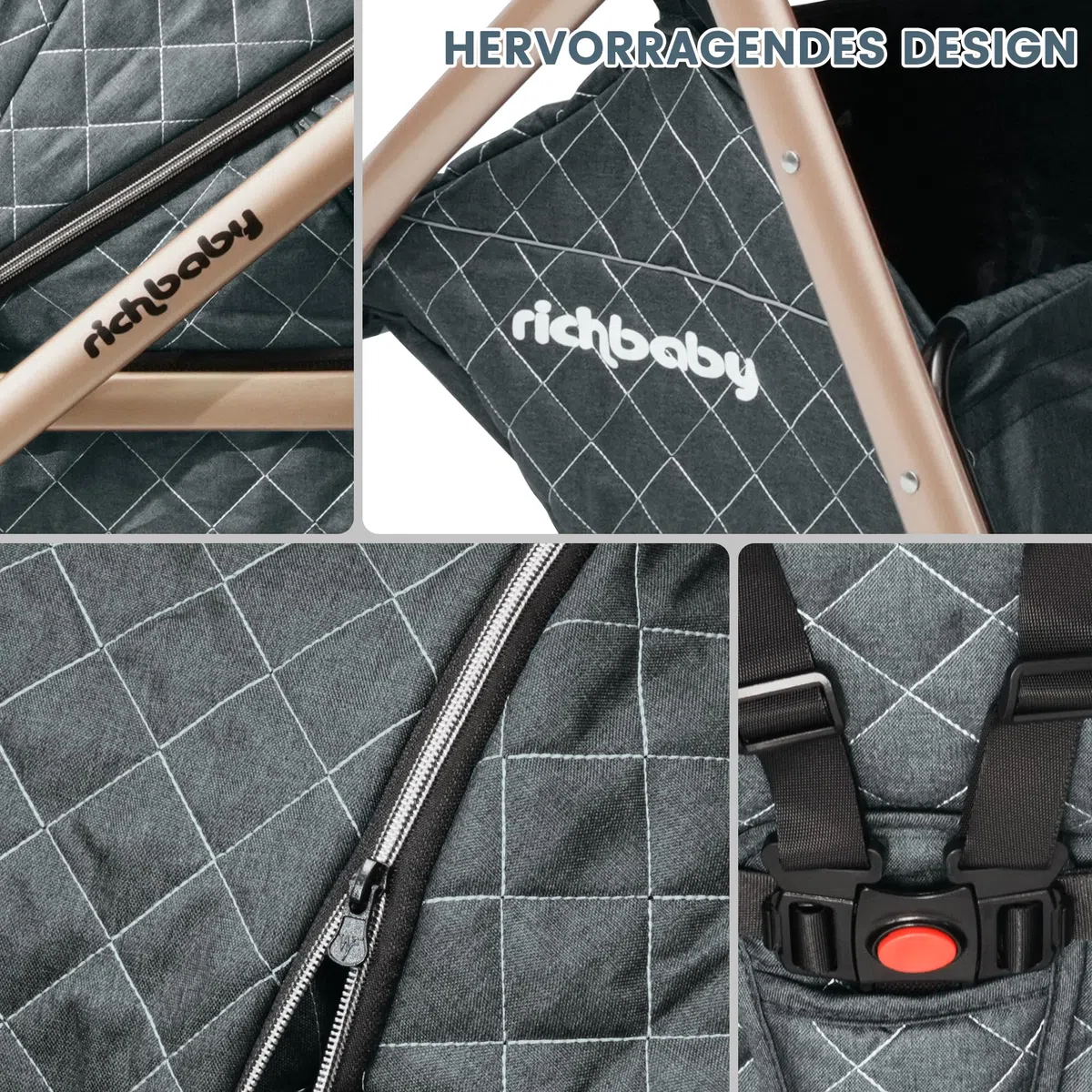 Nacelle 2 en 1 réversible, pliable, absorption des chocs tout-terrain (gris