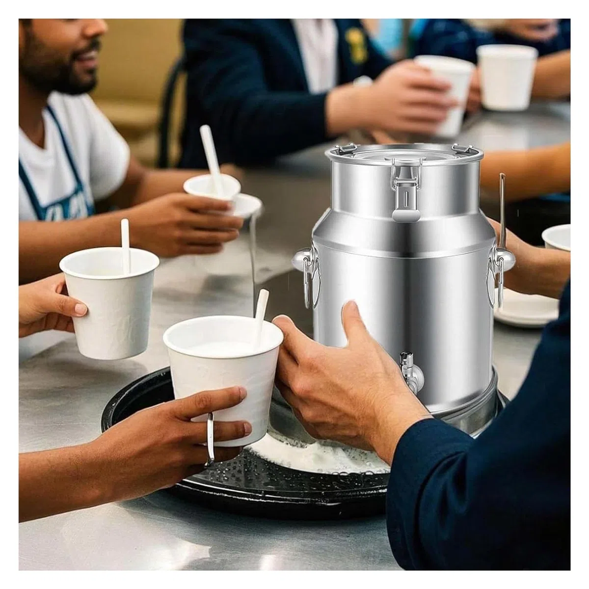 Inless Boîte à lait en acier 18 l avec robinet scellé Seau de transport pour lait et beves Idéal pour l'extérieur et la maison