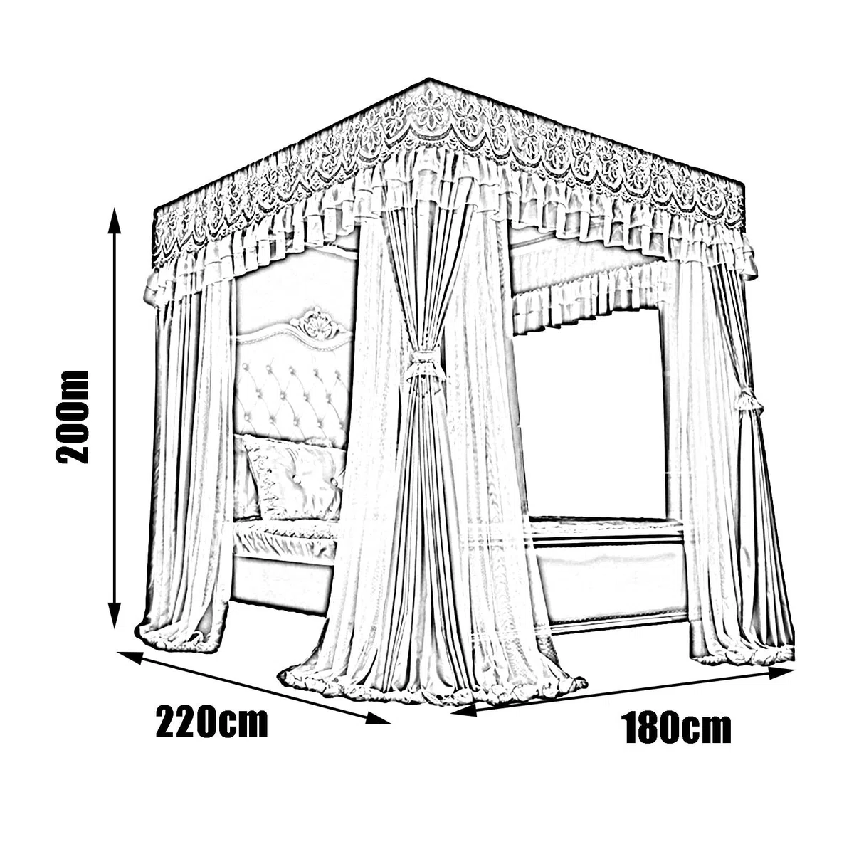 Moustiquaire à baldaquin pour lit Double, Anti-poussière et ombrage - Rideau de lit de Chambre à Coucher, baldaquin de lit décoré Romantique pour Chambre (Couleur : Style 6, Taille : 180 x 2