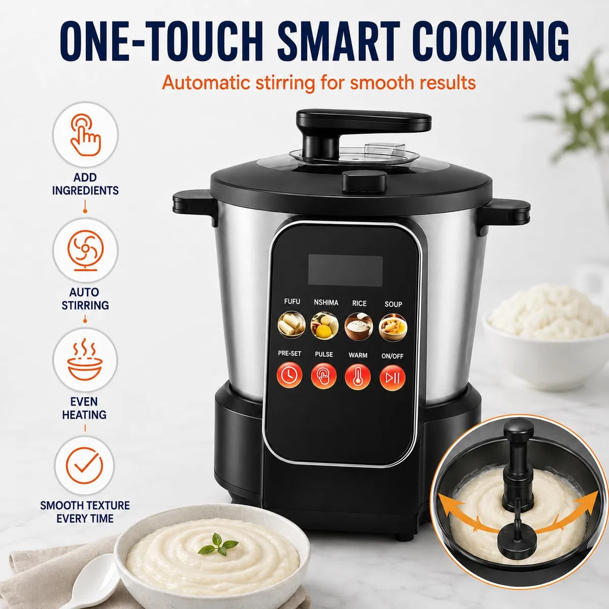 Robot Culinaire 6 L Plats Africains,Machine Acier Inoxydable Igname Pilée