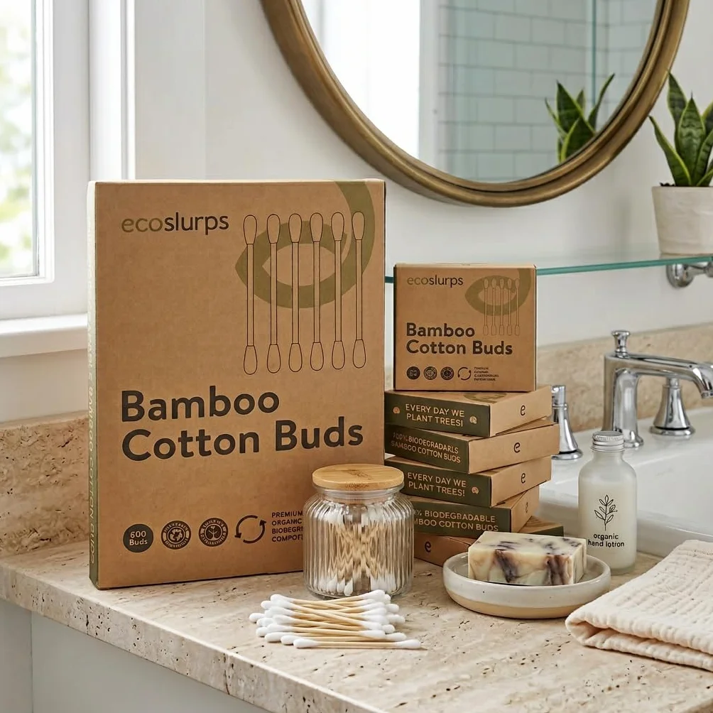 EcoSlurps 600 Cotons-tiges en bambou - biodégradable qips, swabs & tampons de coton (600, White)