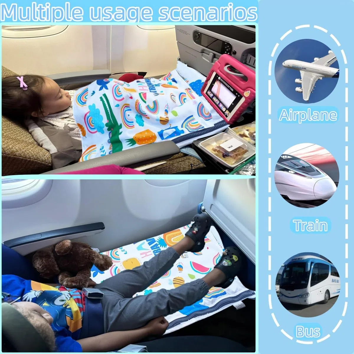 Lit Avion pour Bébé | Prolongateur Siège Avion Lit Voyage Enfant | Hamac Portable Bébé pour Croisière Vacances Camping Plage