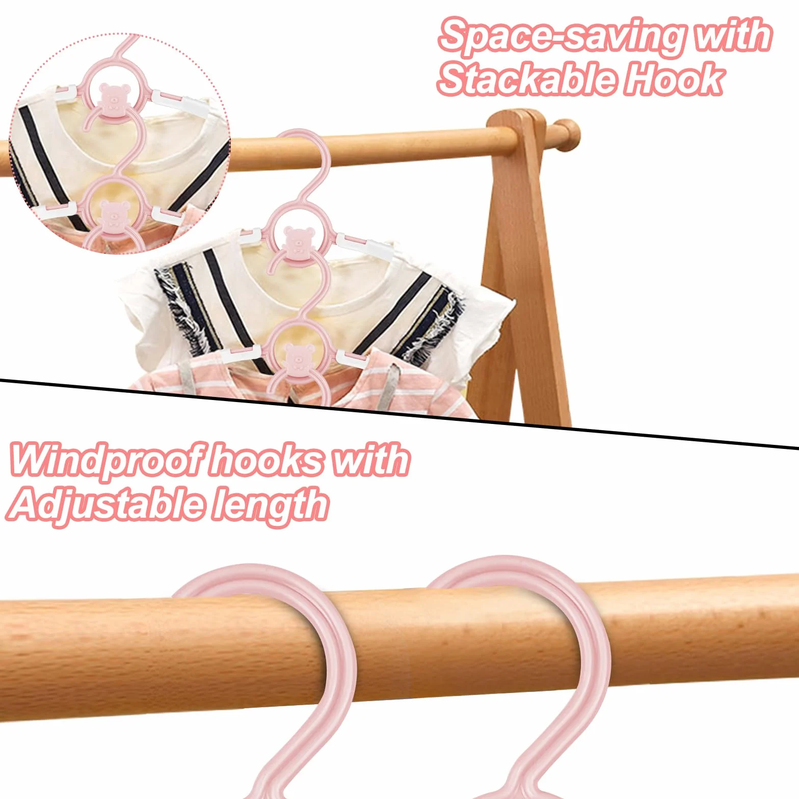 Fousenuk Lot de 20 Cintre Enfant Rose, Cintres Bébé Plastique Antidérapants avec Crochets Empilables Forme d'ours, Cintres pour Enfants Extensibles pour Bébés, Tout-Petits, Enfants