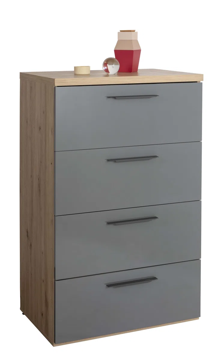 Composad Chambre complète 6 Meubles de la Ligne Sposami avec 1 lit King Size, 1 Armoire 5 Portes avec Miroir, 2 Tables de Chevet et 2 tiroirs, chêne Miel et Gris Titane, fabriquée en Italie