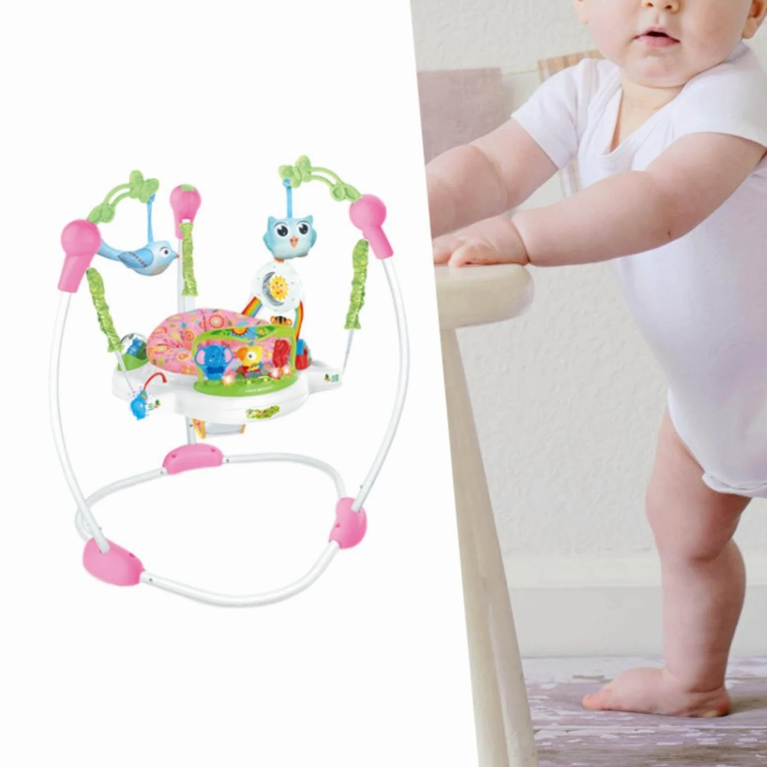 Centre D'activités Interactif pour Bébé avec Siège Sauteur Multifonctionnel, Siège Pivotant et Jouets D'éveil pour Favoriser Le Développement, Rouge