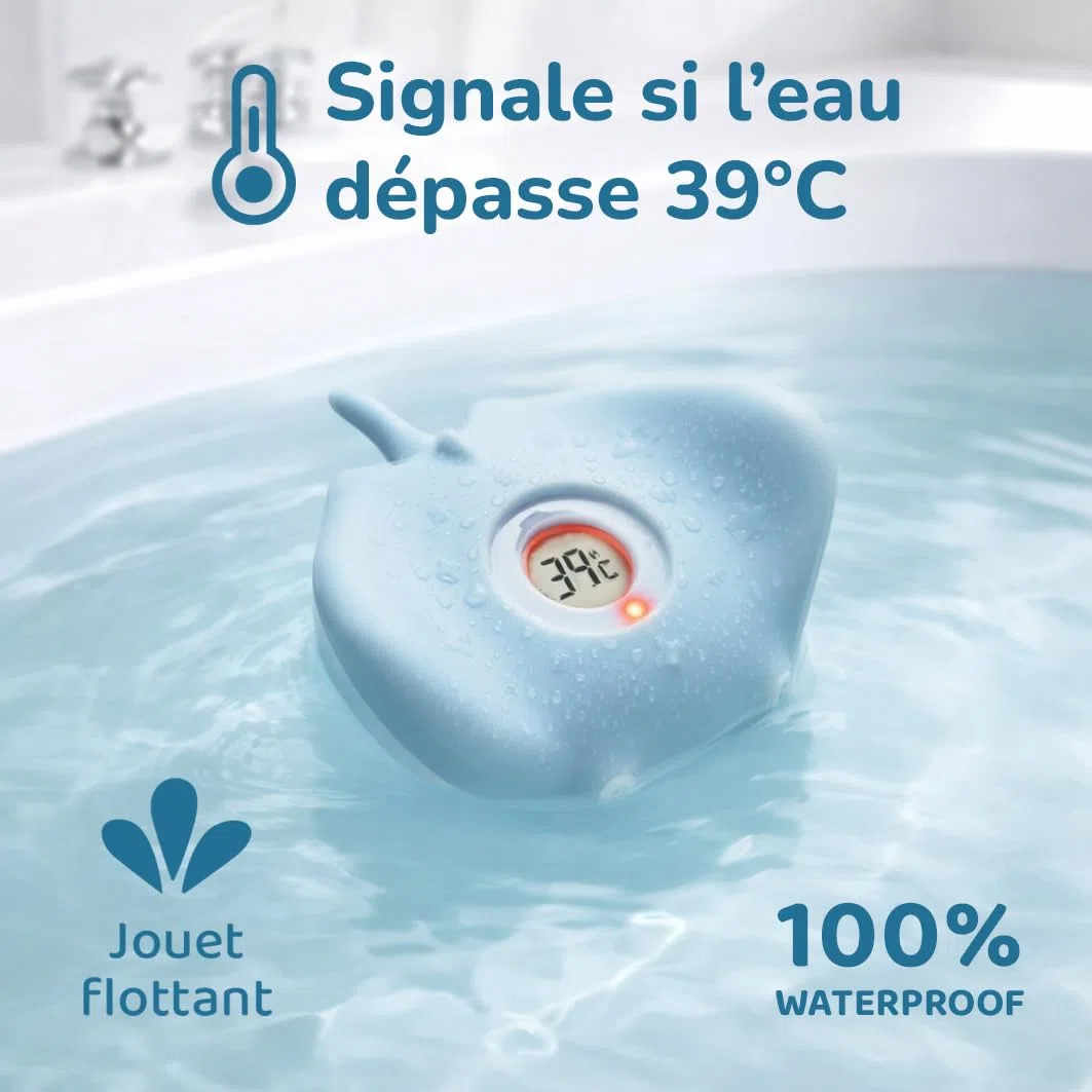 MEDICAID - Thermomètre de Bain Digital Bébé - Coloris Aléatoire Bleu ou Mauve - Jouet Flottant pour Enfants dès la Naissance - Lavable - Résultat Instantané - Garanti 2 Ans
