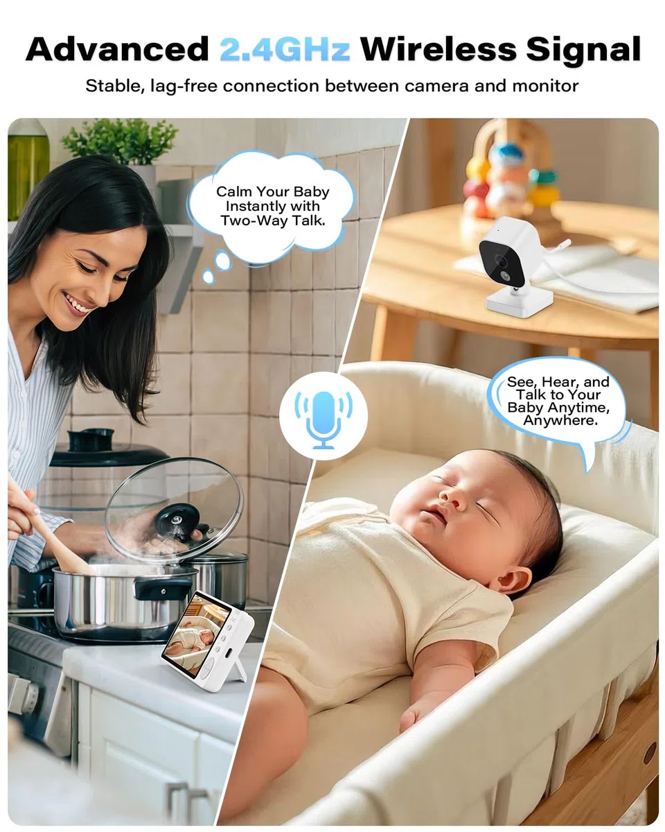 A2C - Caméra de voiture pour bébé, 5 pouces HD 1080P Babyphone avec vision nocturne et mode VOX, moniteur de siège arrière pour siège arrière et maison, portée de 304,8 m
