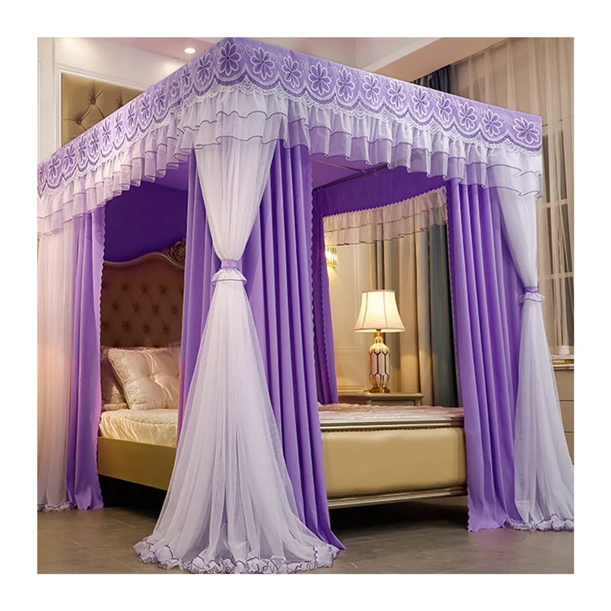 Moustiquaire à baldaquin pour lit Double, Anti-poussière et ombrage - Rideau de lit de Chambre à Coucher, baldaquin de lit décoré Romantique pour Chambre (Couleur : Style 6, Taille : 180 x 2