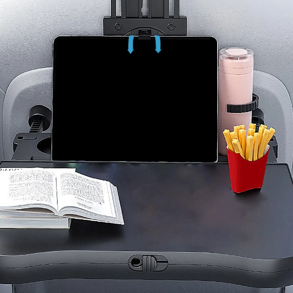 Plateau Pliable Dossier de Siège Voiture, Plateau de Voyage avec Porte-Gobelet Table de Plateau de Siège Arrière de Voiture avec Tapis Antidérapant