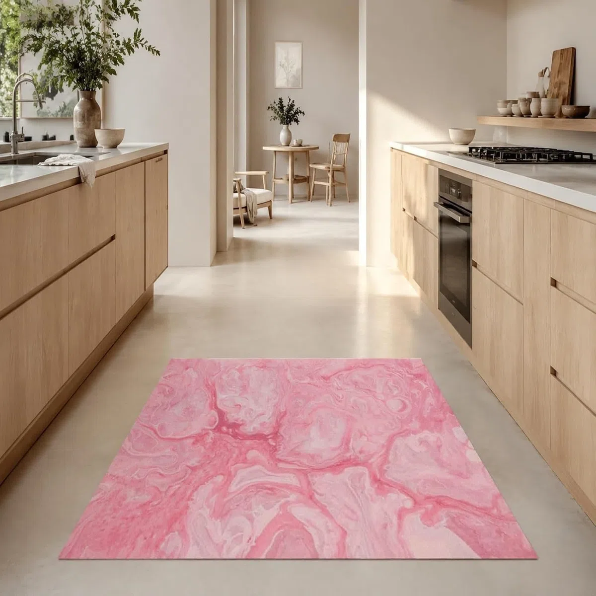 Tapis de Sol Lavable Abstraction Rose Blanc, Rose, 160x160 cm (Carré)