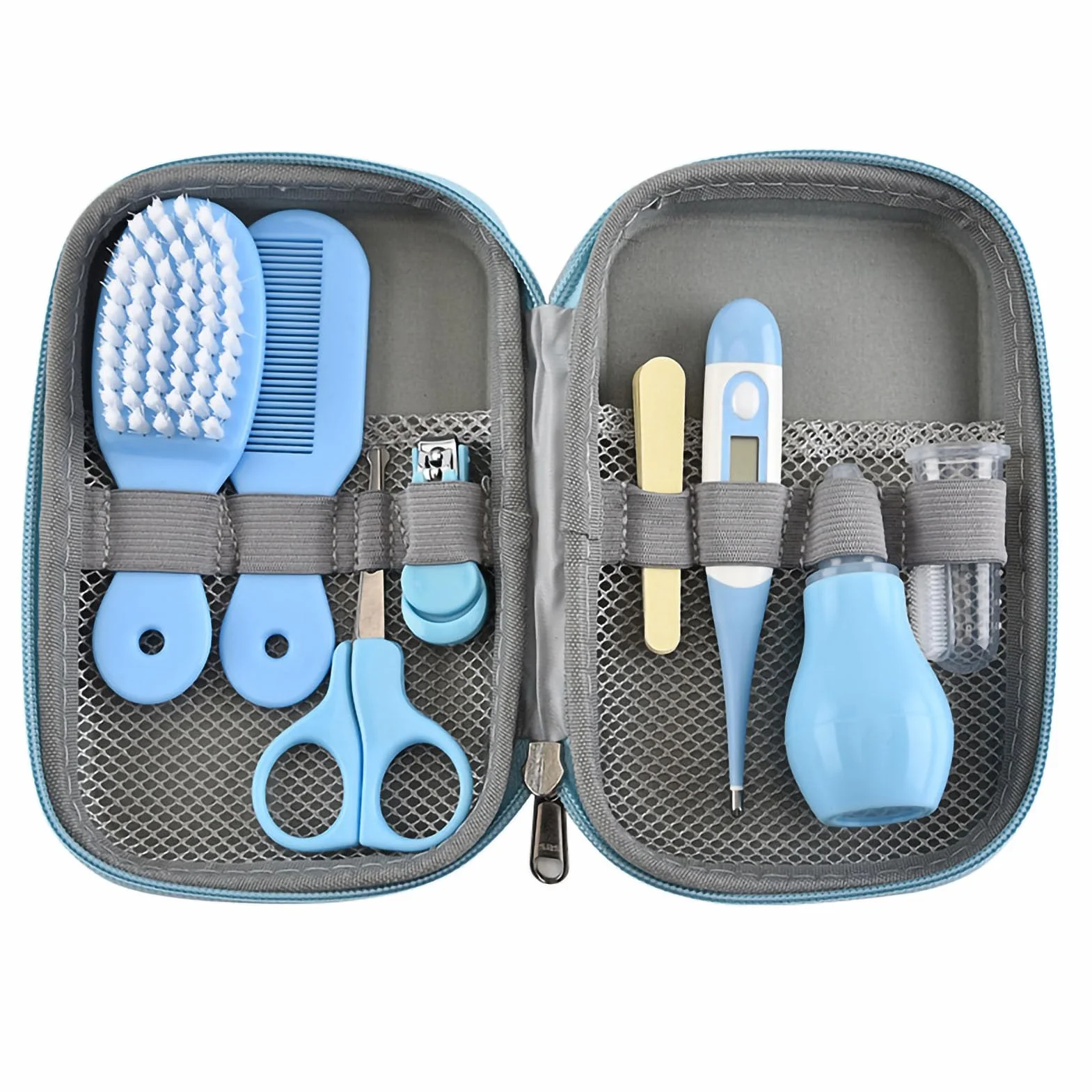 Kit de Toilettage pour Bébé, Ensemble de Soins Portable et Sûr pour Nouveau-né, Garçons et Filles, Plastique et Métal (BLEU)