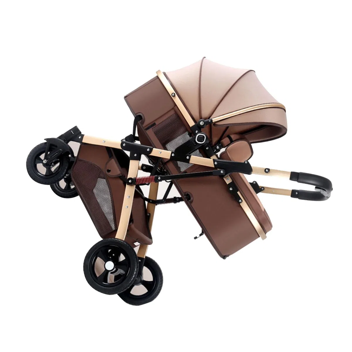 Poussette pour tout-petits, légère, compacte, pliable, réversible, design avec point de vue haut et grand panier, accoudoir amovible pour un rangement sûr lors des voyages (kaki)
