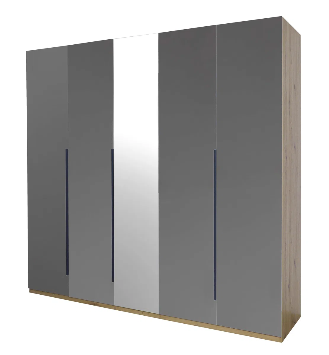 Composad Chambre complète 6 Meubles de la Ligne Sposami avec 1 lit King Size, 1 Armoire 5 Portes avec Miroir, 2 Tables de Chevet et 2 tiroirs, chêne Miel et Gris Titane, fabriquée en Italie