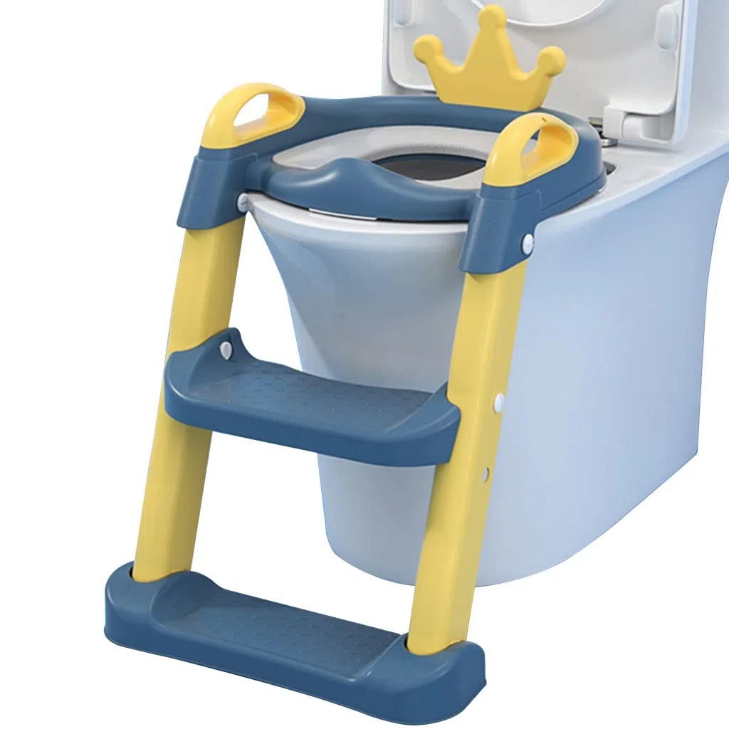 Reducteur WC avec Marche Couronne Mignonne Siège Toilette avec Escalier avec Dossier, Pliage Réglable Reducteur Toilette avec Escalier pour Filles Et Garçons, Porteur 75kg