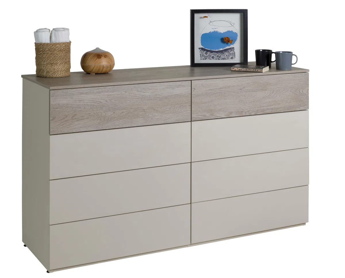 Composad Chambre complète de la Ligne Favorita, Ensemble de 6 Meubles avec 1 lit Double, 1 Armoire 5 Portes, 2 commodes et 2 Tables de Chevet, Gris Cachemire Topmat, fabriqué en Italie