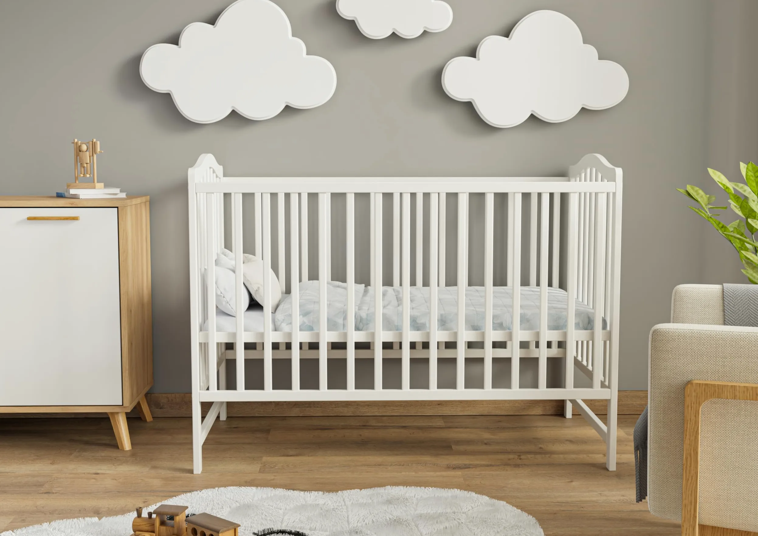 MS FACTORY Lit Enfant Paris 120x60 cm – Lit bébé réglable en Hauteur en Bois Massif – Lit à barreaux avec Vernis à Base d'eau sécurisé – Lit évolutif avec barreaux Amovibles