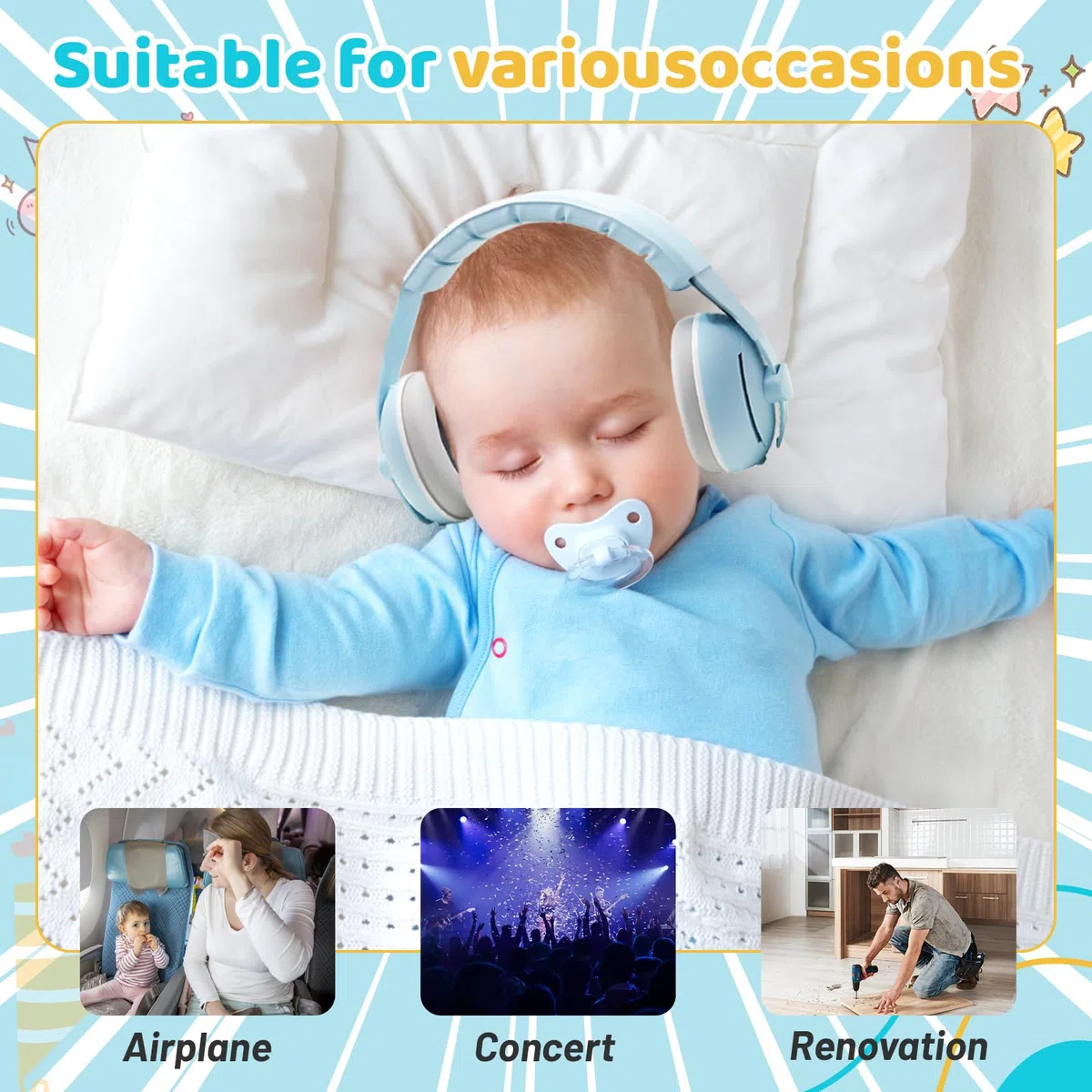 Casque Anti Bruit Bébé 2 en 1, Protection Auditive Réglable 0-48 Mois pour Nouveau-Nés et Tout-Petits, pour Avion, Fêtes, Sommeil Confort Ultra-Doux pour Sommeil Paisible en Avion