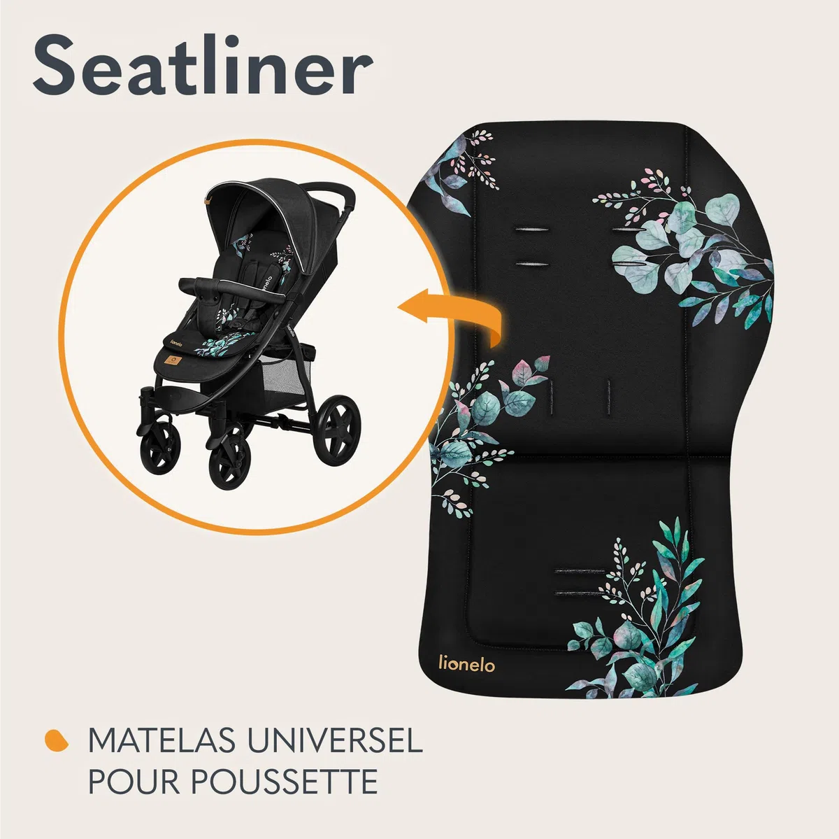 LIONELO SEATLINER Matelas Universel pour Poussette, Tissu Imperméable Réversible, Compatible avec la Plupart des Poussettes, Insert Doux pour Poussette Bébé