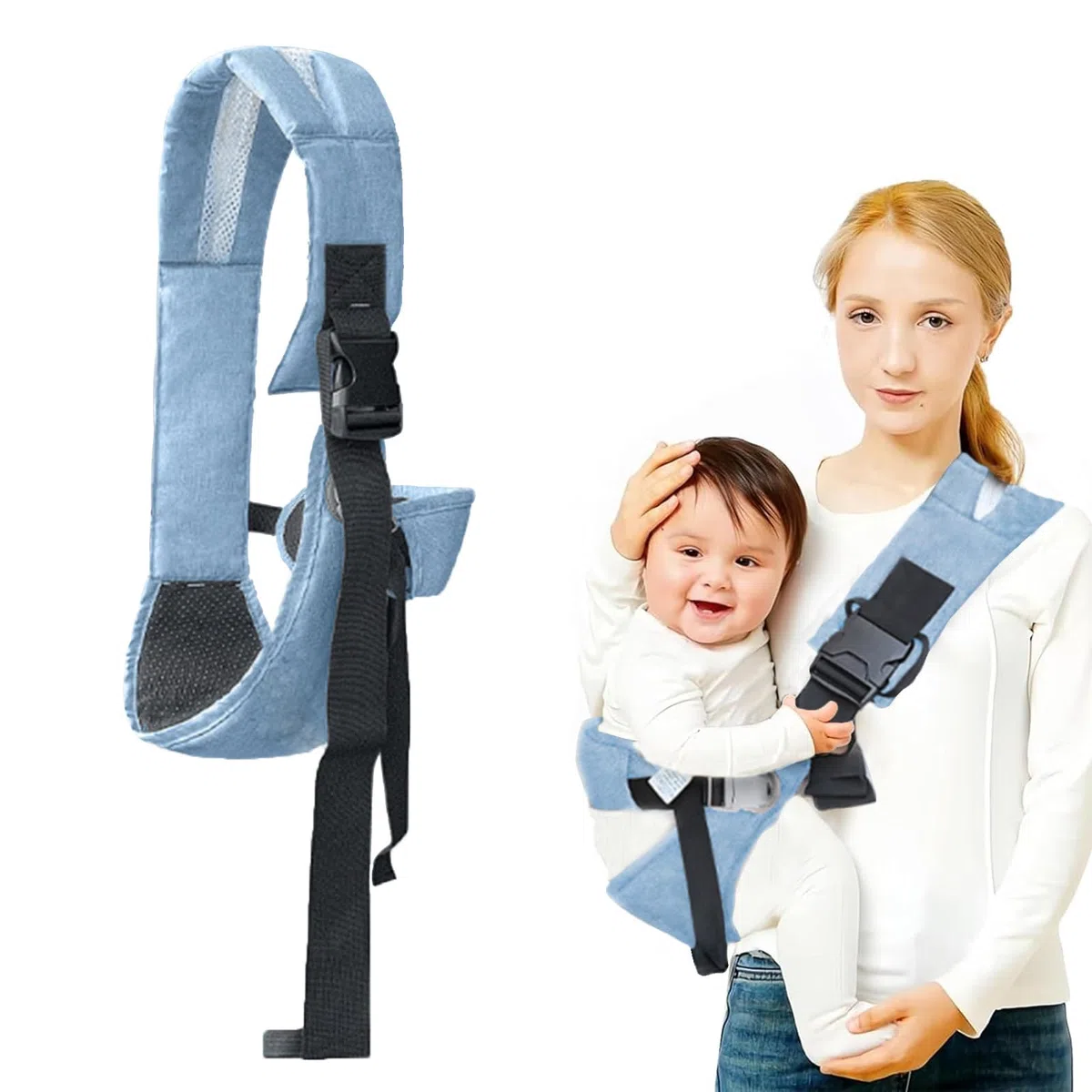 Réglable Porte Bebe Capacité de Charge 25 KG Baby Carrier Bleu Echarpe de Portage Bebe Respirant Ergonomique Convient aux Nouveau-Nés de 3 à 36 Mois