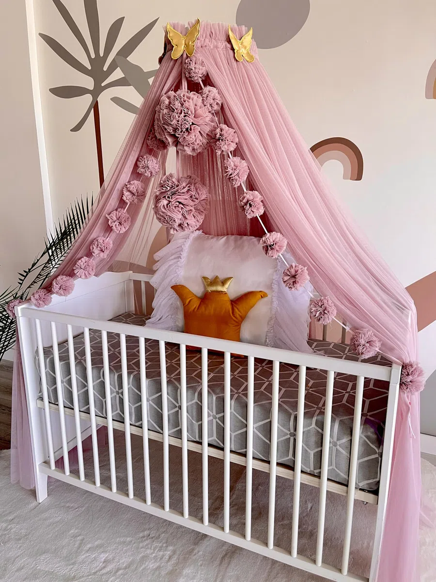Fancyroom Berceau princesse avec moustiquaire et auvent latéral Rose foncé