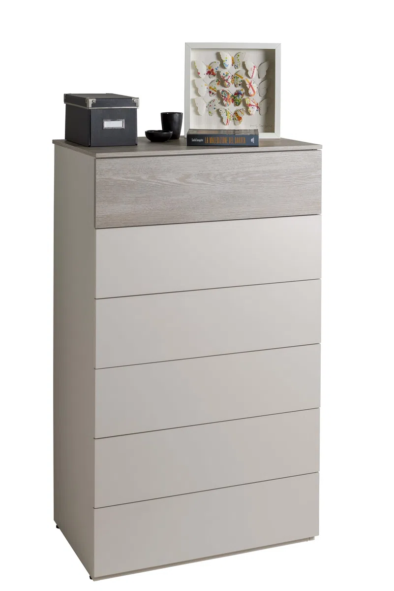 Composad Chambre complète de la Ligne Favorita, Ensemble de 6 Meubles avec 1 lit Double, 1 Armoire 5 Portes, 2 commodes et 2 Tables de Chevet, Gris Cachemire Topmat, fabriqué en Italie
