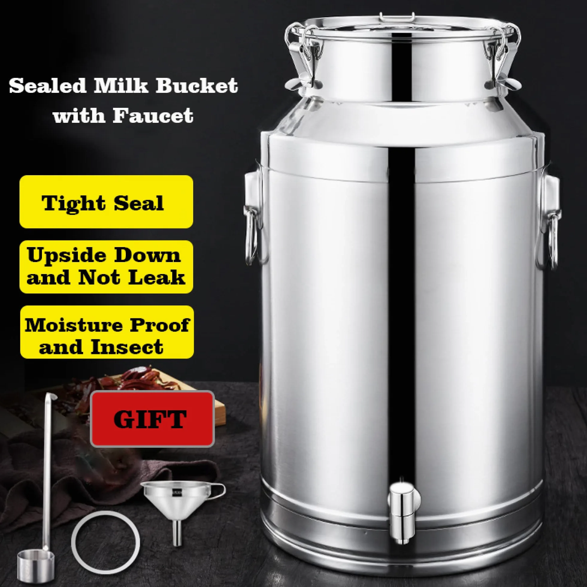 Boîte de transport de lait en acier inoxydable – Seau à lait de 5 L/9 L/14 L avec robinet pour eau, vin, thé – Récipient liquide durable pour la maison et la ferme