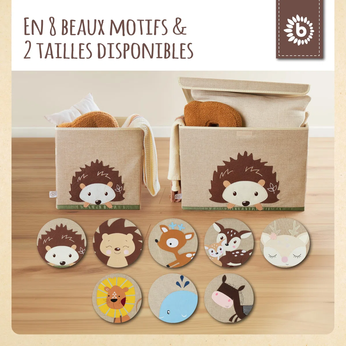 BIECO Boîte de Rangement pour Enfant - Motif hérisson - Environ 36 l - Pliable - Jolie boîte pour Jouets Kallax Rangement de Jouets pour Enfants - Boîte de Rangement 33 x 33 x 33 cm - Kallax