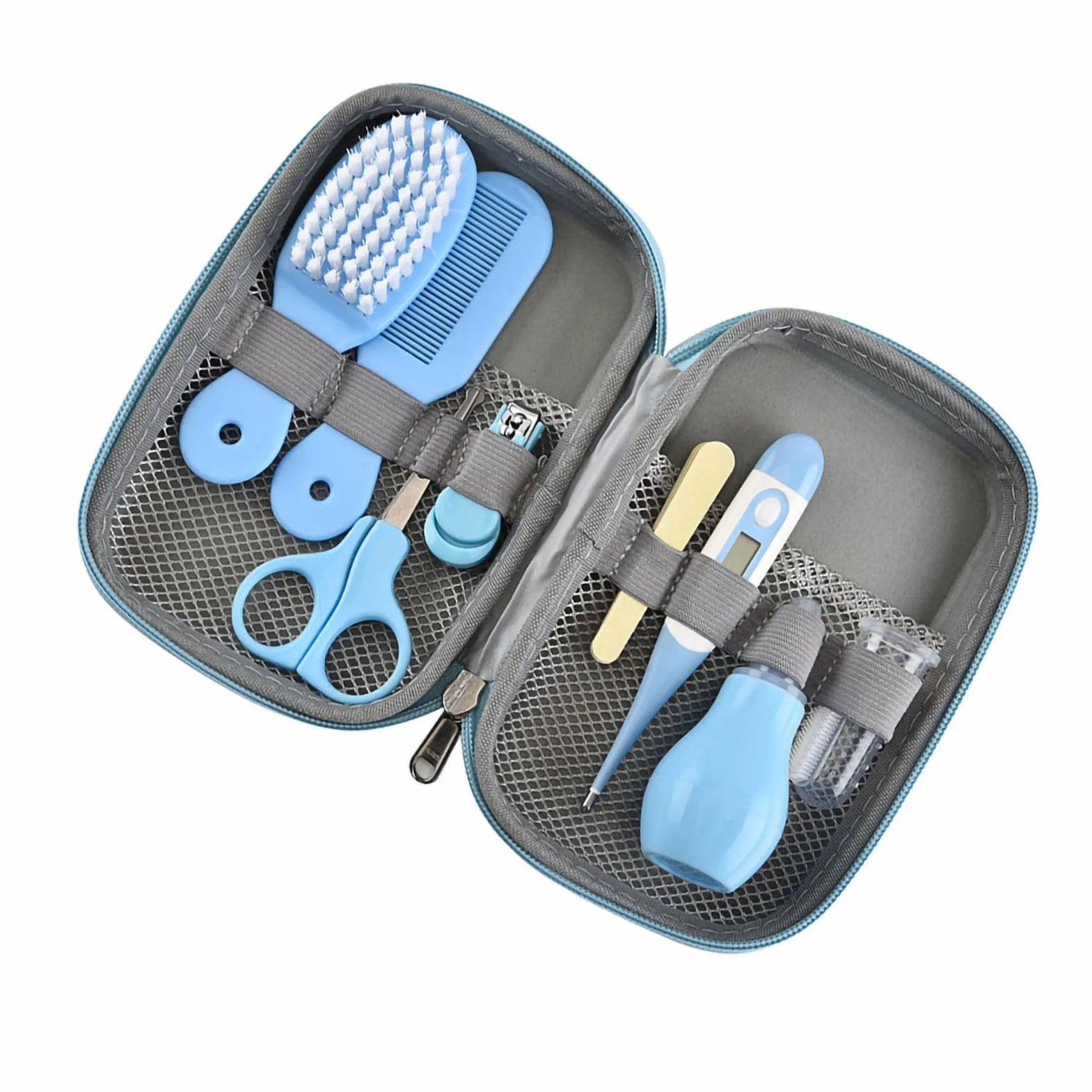 Kit de Toilettage pour Bébé, Ensemble de Soins Portable et Sûr pour Nouveau-né, Garçons et Filles, Plastique et Métal (BLEU)