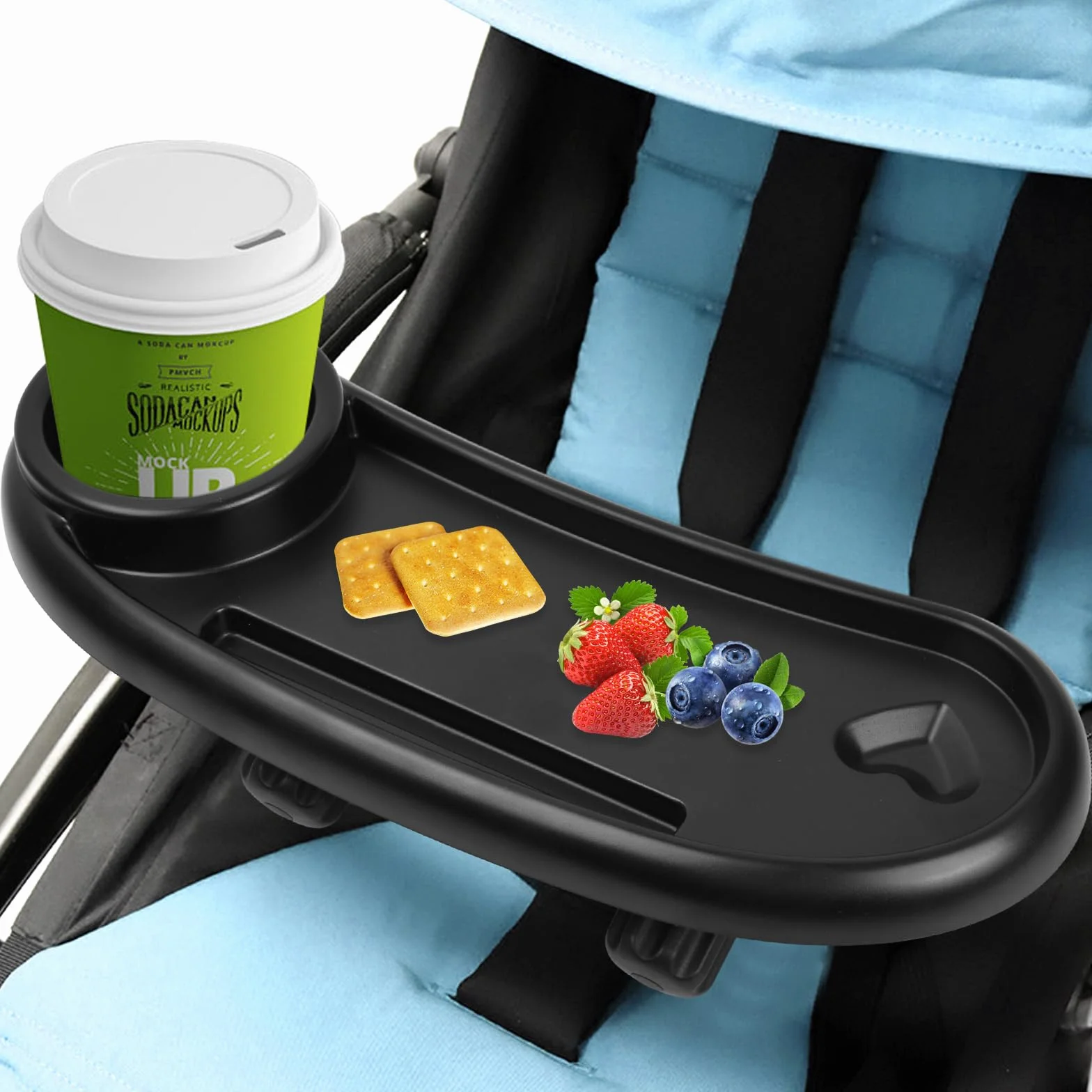 Plateau à Goûter pour Poussette avec Porte-Gobelet,Plateau de Nourriture pour Poussette 3 en 1, avec Plateaus à Collation et Porte-Gobelet,Accessoire Universel pour Poussettes,Noir