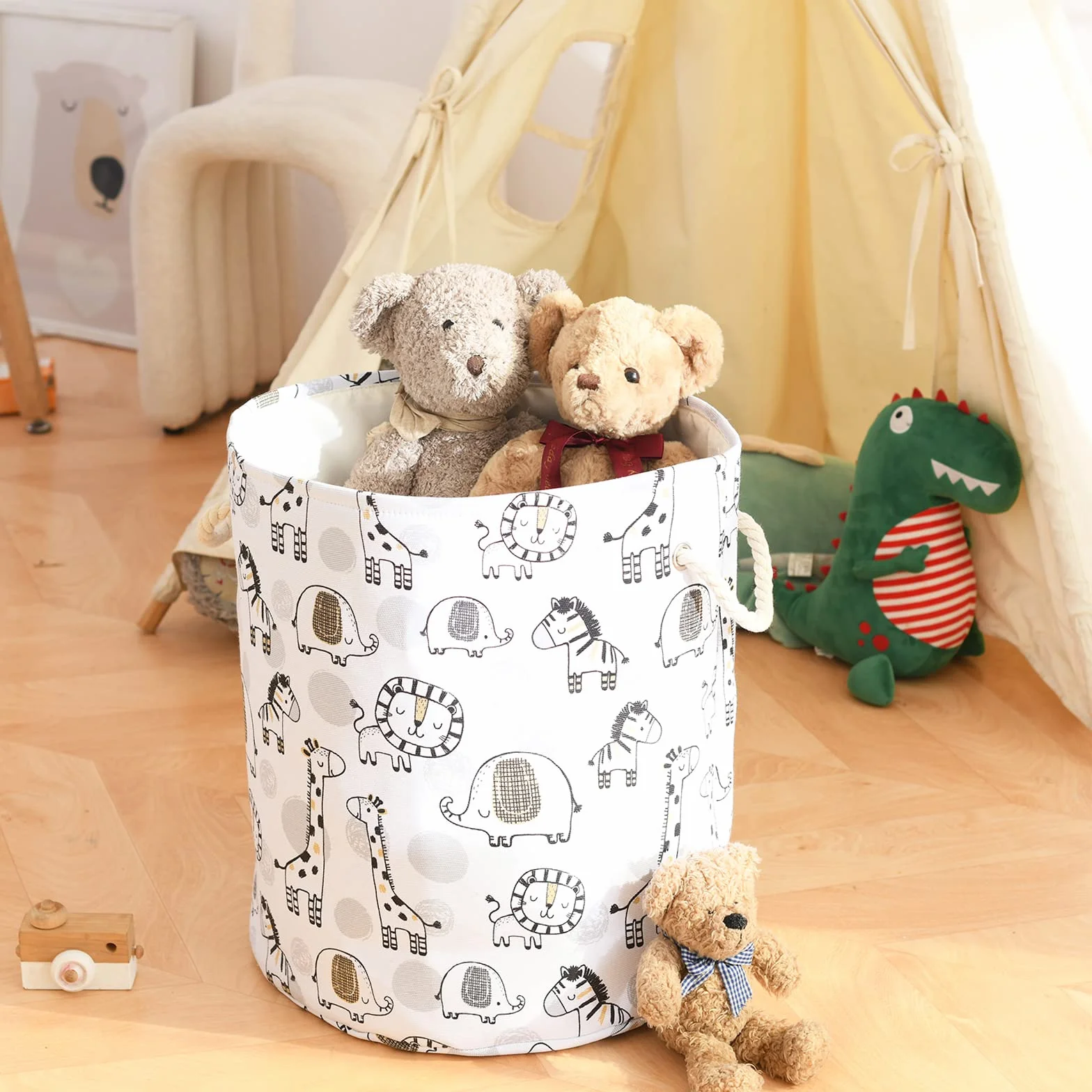 Panier à Linge pour Enfants, Panier de Bébé pour la Pépinière, 58L Panier Imperméable en Toile pour Vêtements de Bébé, Panier à Jouets pour Garçons, Panier à Linge Pliable (Girafe)