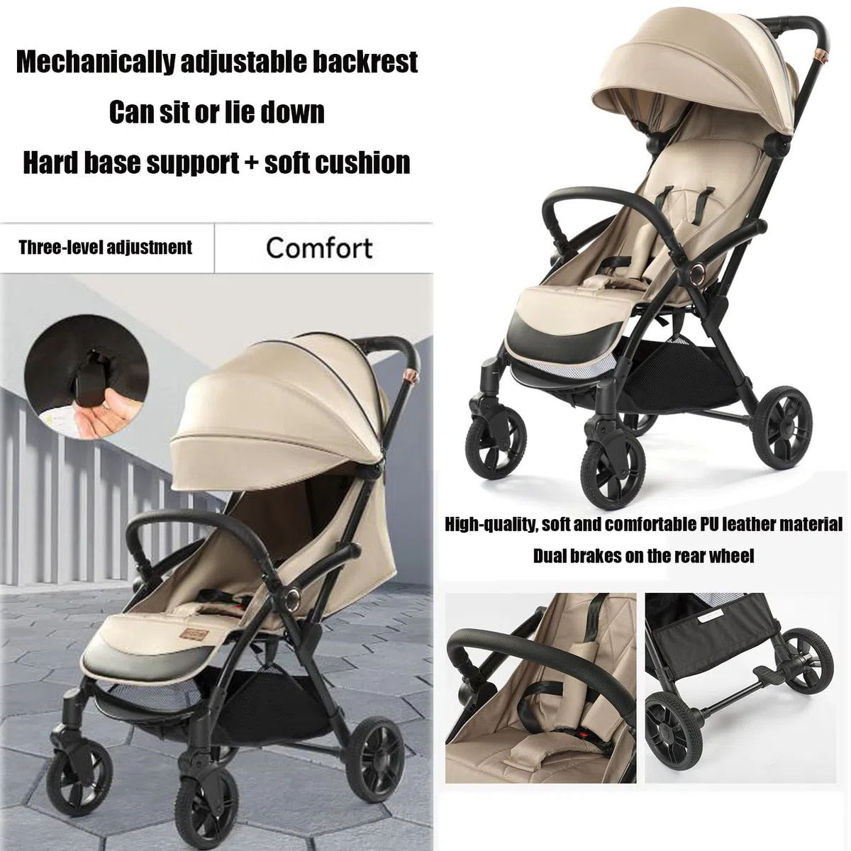 Poussette pour Bébé, Poussette Pliable pour Bébé, Poussette De Voyage Compacte pour Bébé, Poussette Légère pour Bébé, Pliage À Un Bouton, Dossier Réglable (Peut Être Assis Ou Allongé) Black