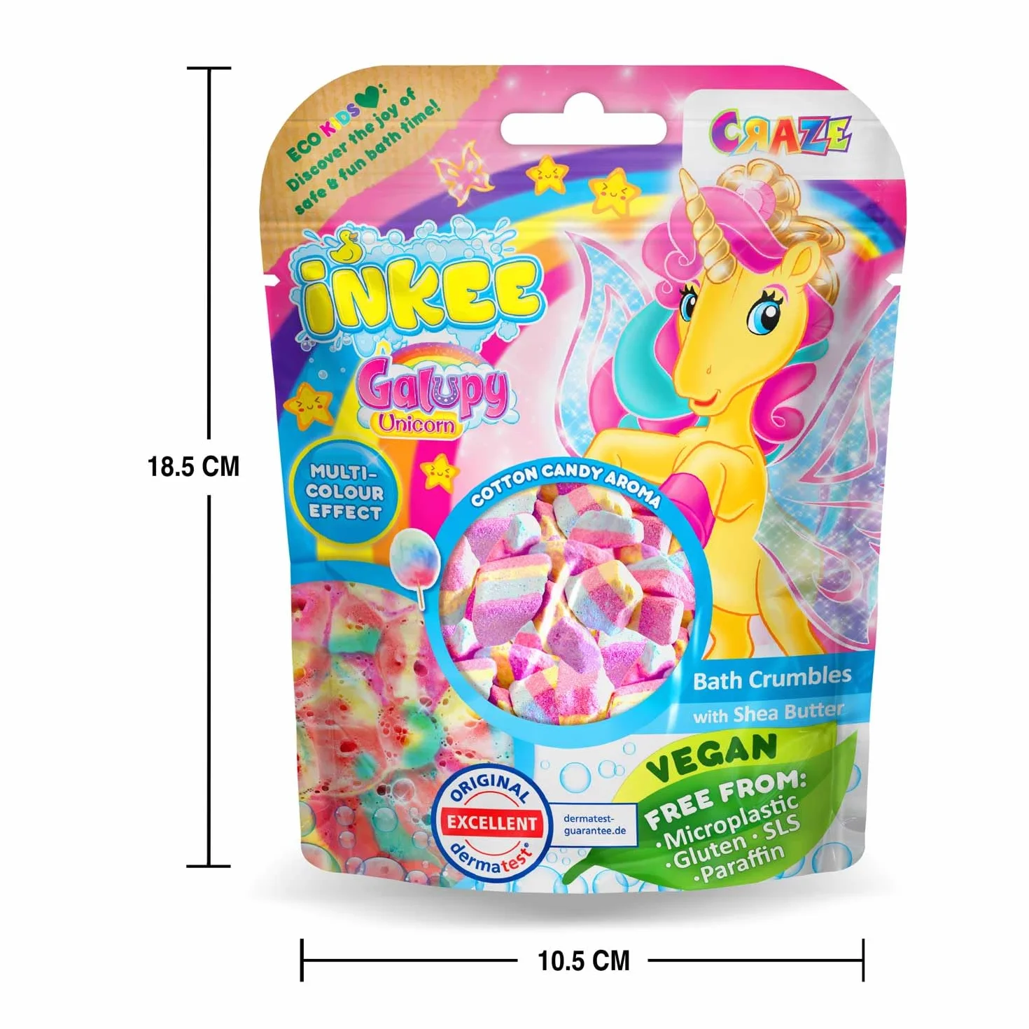 INKEE Galupy Unicorn Lot de 6 sachets de sels de bain pour enfants de 100 g avec 4 couches de couleurs - Arôme barbe à papa et beurre de cacao