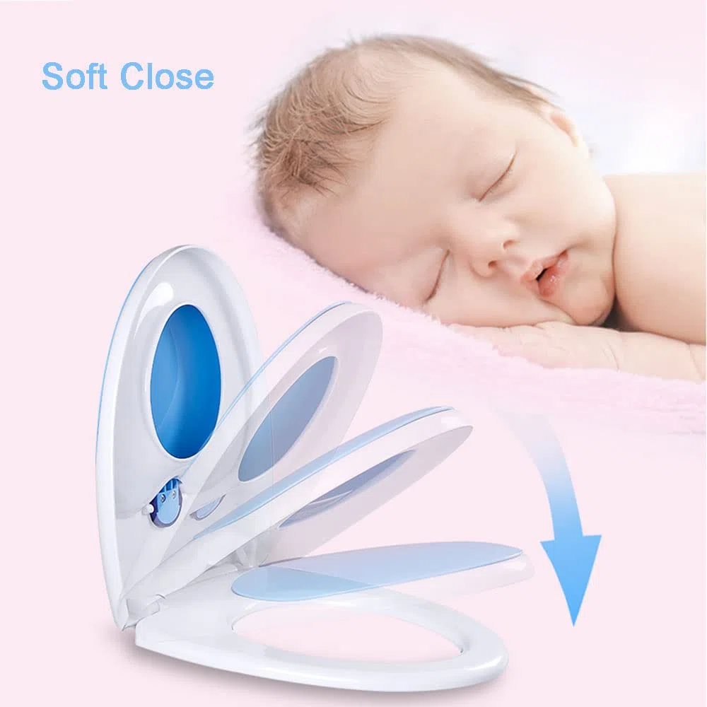 Siège de toilette à fermeture douce Siège de toilette allongé avec siège d'apprentissage de la propreté intégré, siège et housse for enfants, siège de toilette à fermeture lente, convient à la fois au