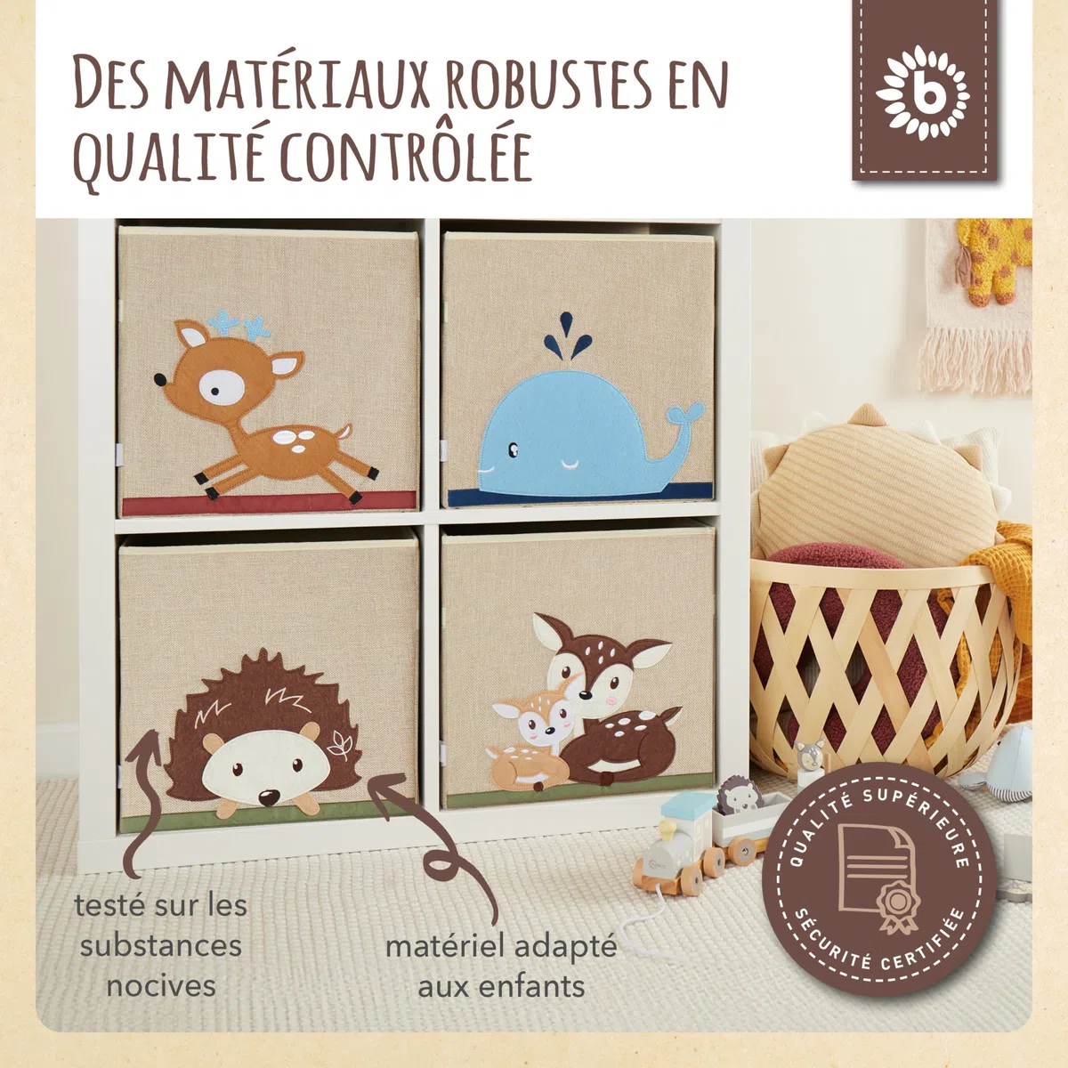 BIECO Boîte de Rangement pour Enfant - Motif hérisson - Environ 36 l - Pliable - Jolie boîte pour Jouets Kallax Rangement de Jouets pour Enfants - Boîte de Rangement 33 x 33 x 33 cm - Kallax