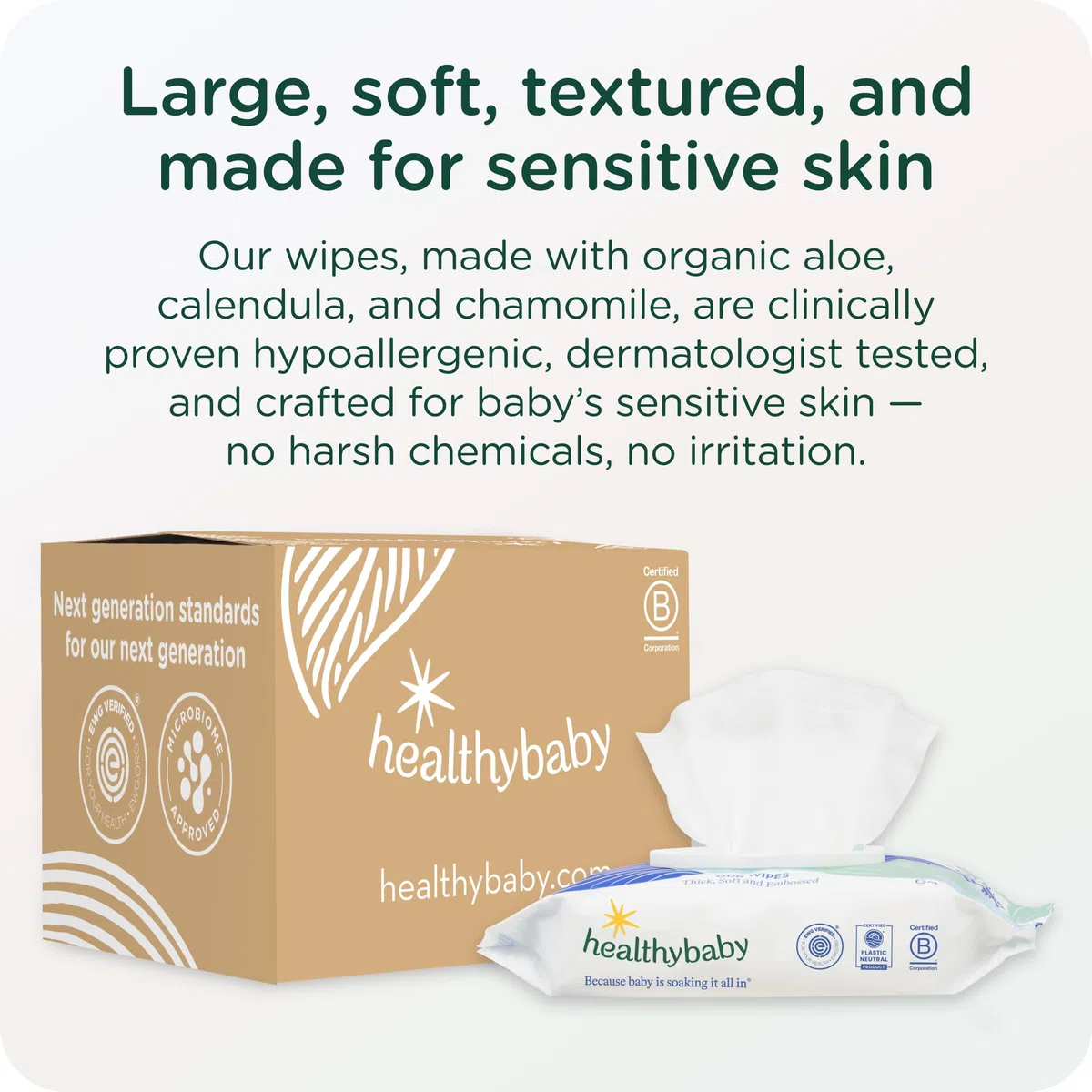 HealthyBaby Nos lingettes humides | Sans danger pour la CEE | 100 % à base d'eau et de plantes | Inodore et sans danger pour les peaux sensibles | Sans parfum et complètement sans chlore (8 paquets