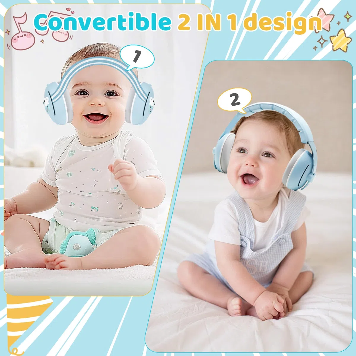 Casque Anti Bruit Bébé 2 en 1, Protection Auditive Réglable 0-48 Mois pour Nouveau-Nés et Tout-Petits, pour Avion, Fêtes, Sommeil Confort Ultra-Doux pour Sommeil Paisible en Avion