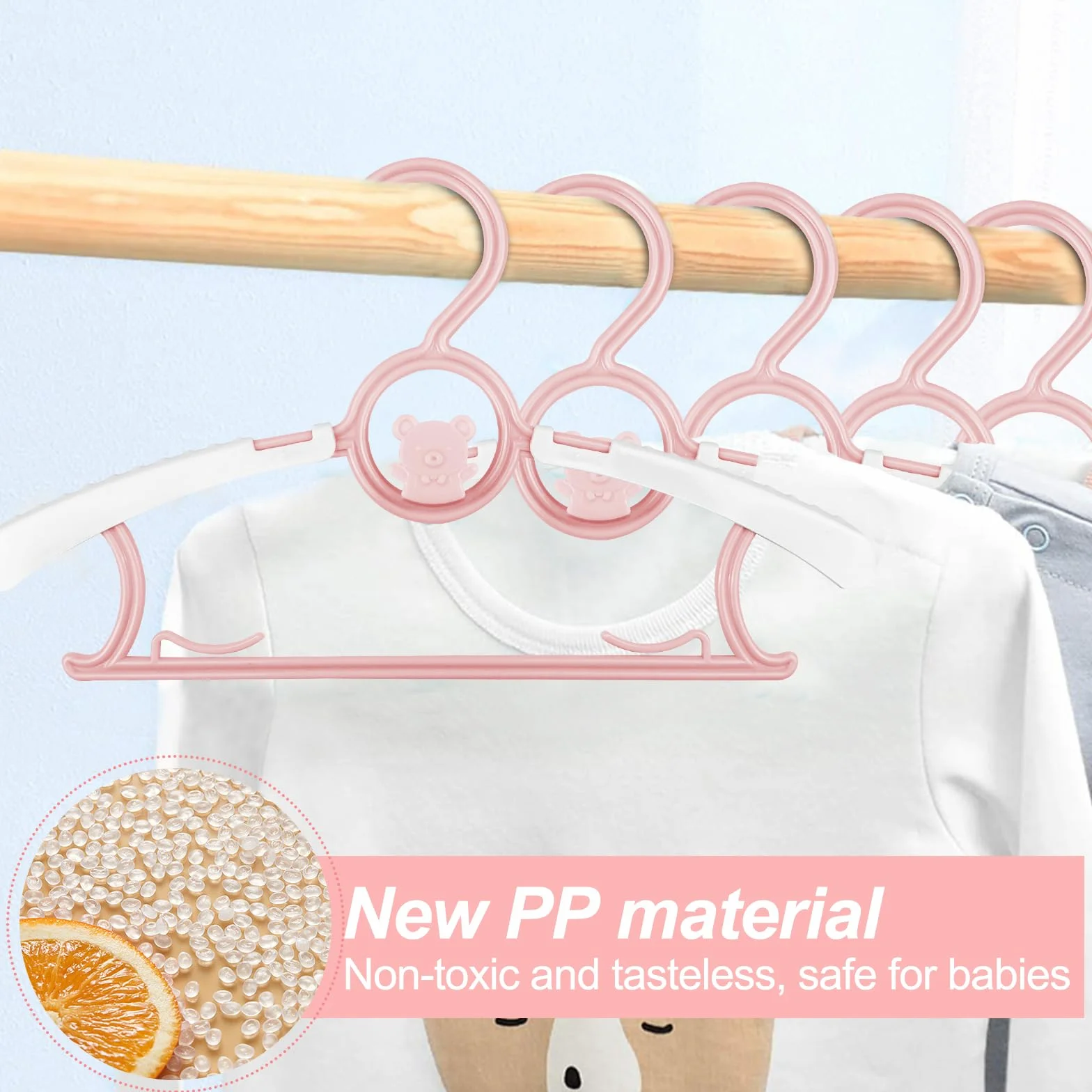 Fousenuk Lot de 20 Cintre Enfant Rose, Cintres Bébé Plastique Antidérapants avec Crochets Empilables Forme d'ours, Cintres pour Enfants Extensibles pour Bébés, Tout-Petits, Enfants