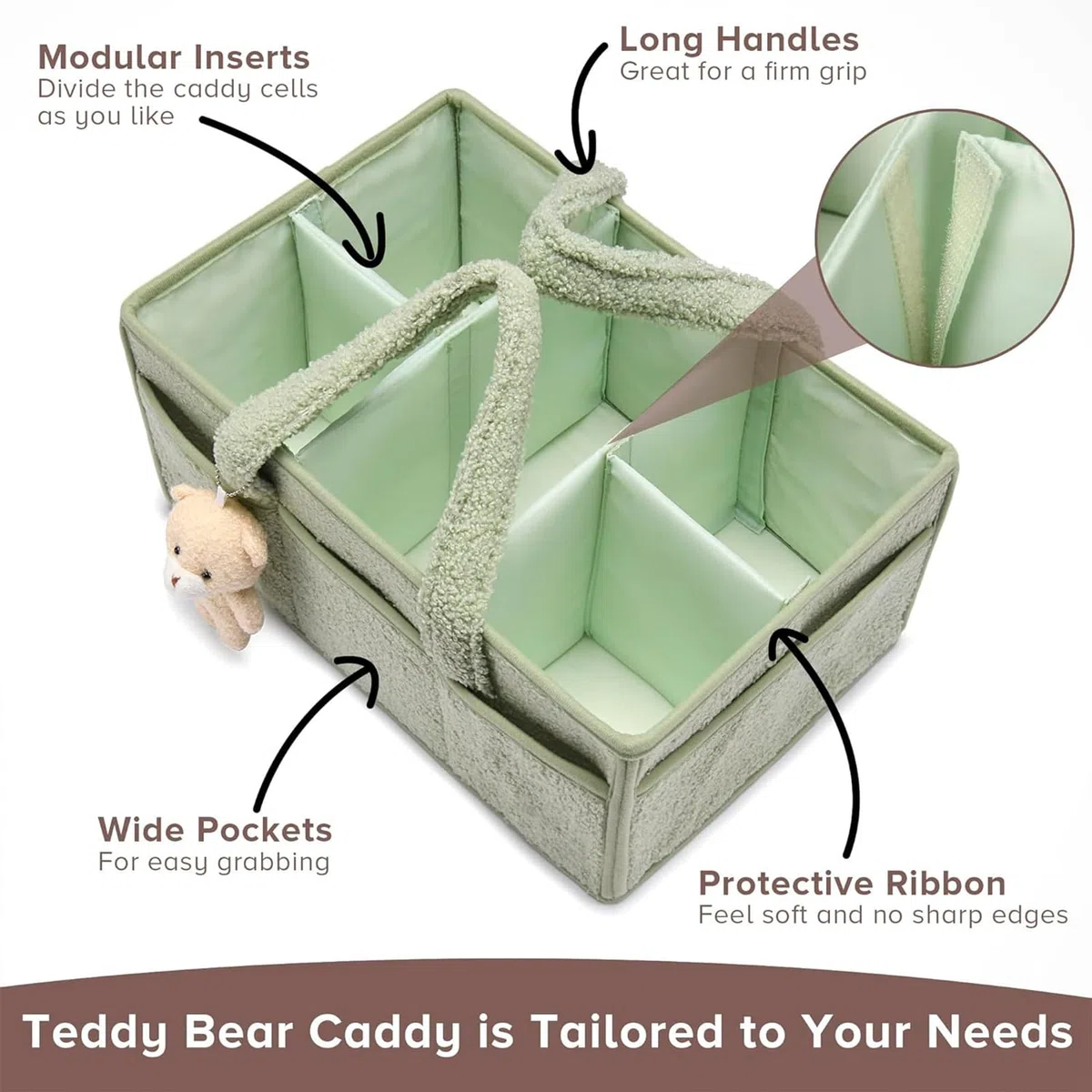 Panier Rangement Bébé, Panier De Rangement Bebe à Langer Portable, Organisateur Table a Langer Bebe En Peluche Avec Compartiments Interchangeables, Pour Lingettes Humides Et Articles Pour Bébé (Vert)