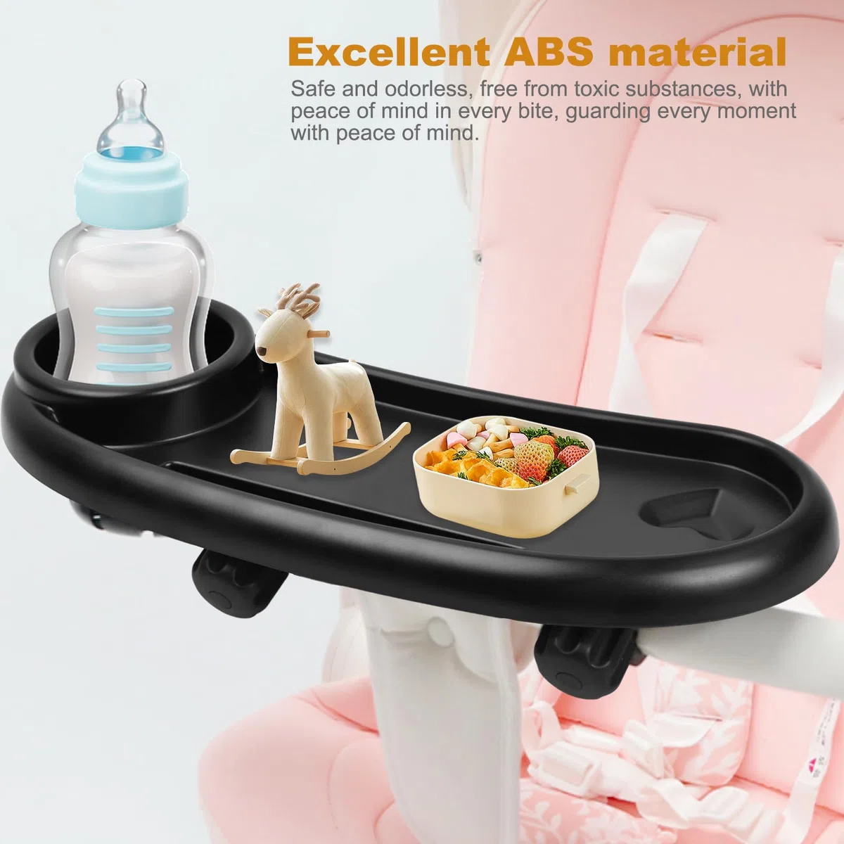 Plateau à Goûter pour Poussette avec Porte-Gobelet,Plateau de Nourriture pour Poussette 3 en 1, avec Plateaus à Collation et Porte-Gobelet,Accessoire Universel pour Poussettes,Noir