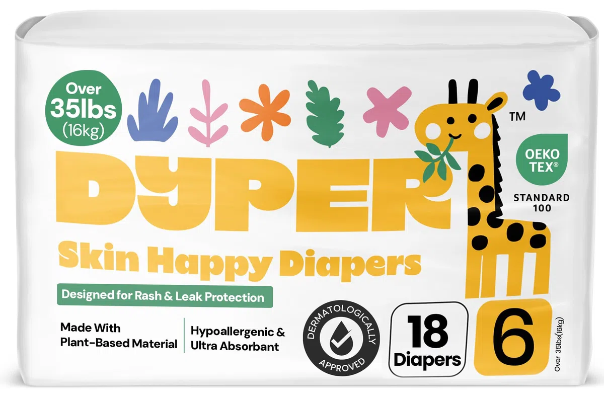 DYPER Couches en viscose de bambou pour bébé, taille 6, ingrédients honnêtes, alternative au tissu, jour et nuit, fabriquées avec des matériaux à base de plantes, hypoallergéniques pour les peaux