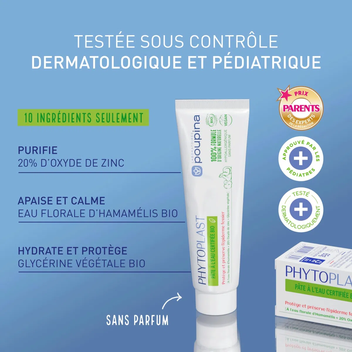POUPINA Phytoplast Pâte à l’Eau Bio. Soin Bébé 100% Naturel - Prévention et Protection Rougeurs du Siège. Hypoallérgenique, Vegan, 65g