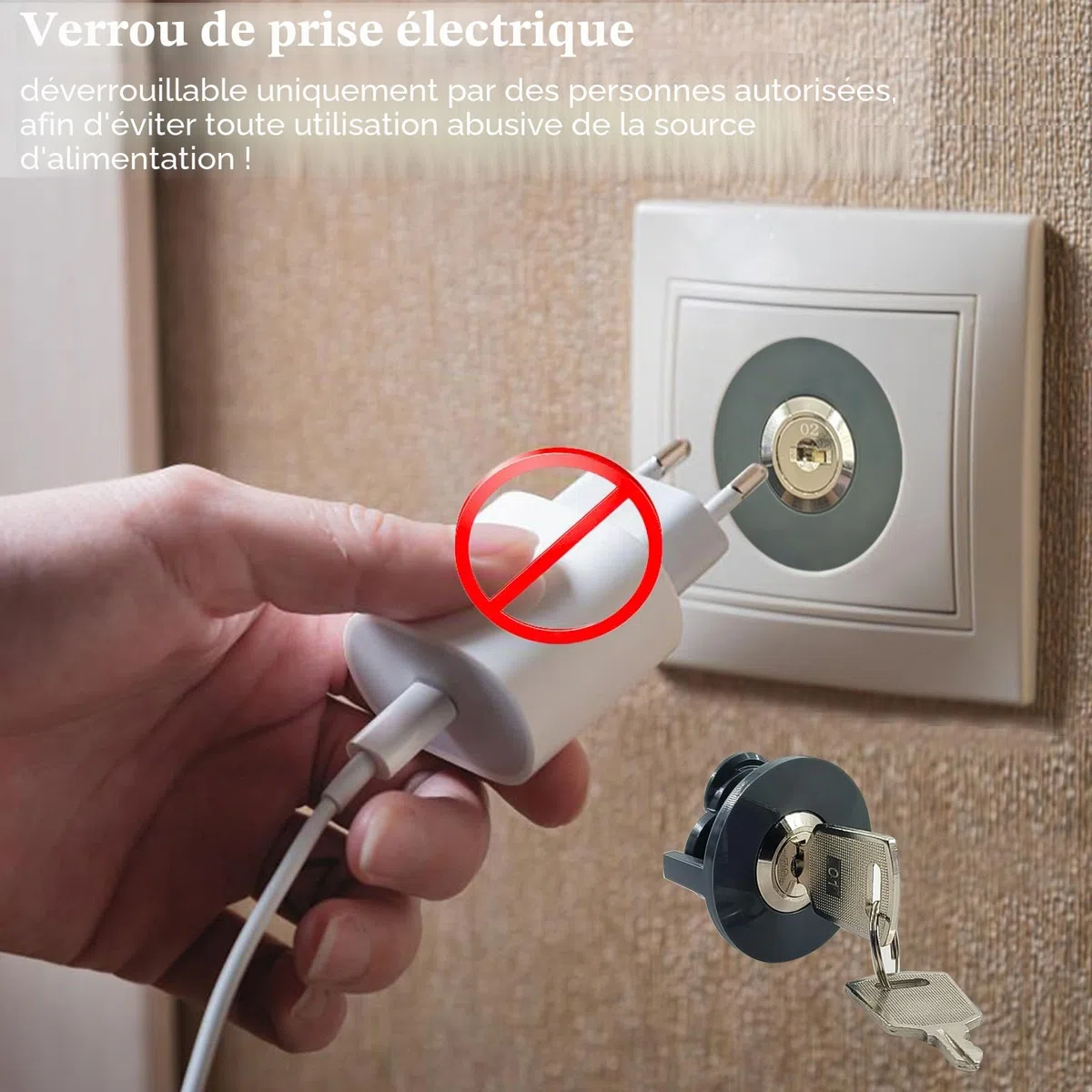 Lot de 2 verrous de prise électrique pour éviter le vol d'électricité, éviter le contact des enfants, des animaux domestiques avec des appareils électriques, largement utilisés à l'intérieur
