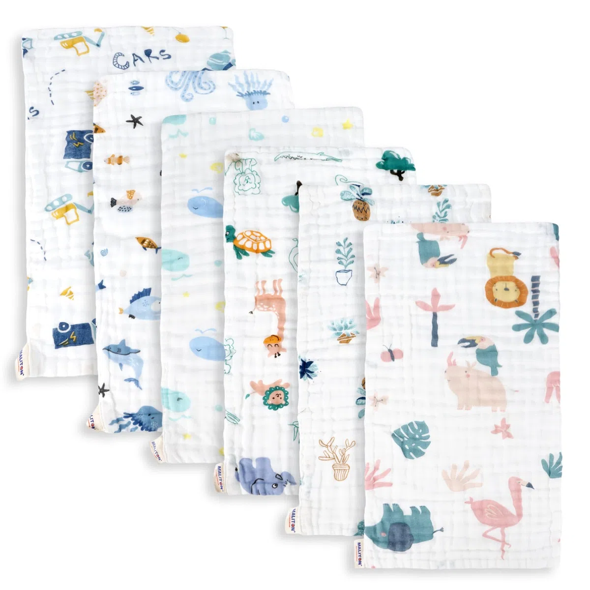 Maliton 6 Pcs Lange Bébé en Mousseline de 100% Coton-50x 25 cm Langes Coton BéBé,Extra Doux Absorbant Respirant pour Nouveauné Peau Sensible,Motif Zoo