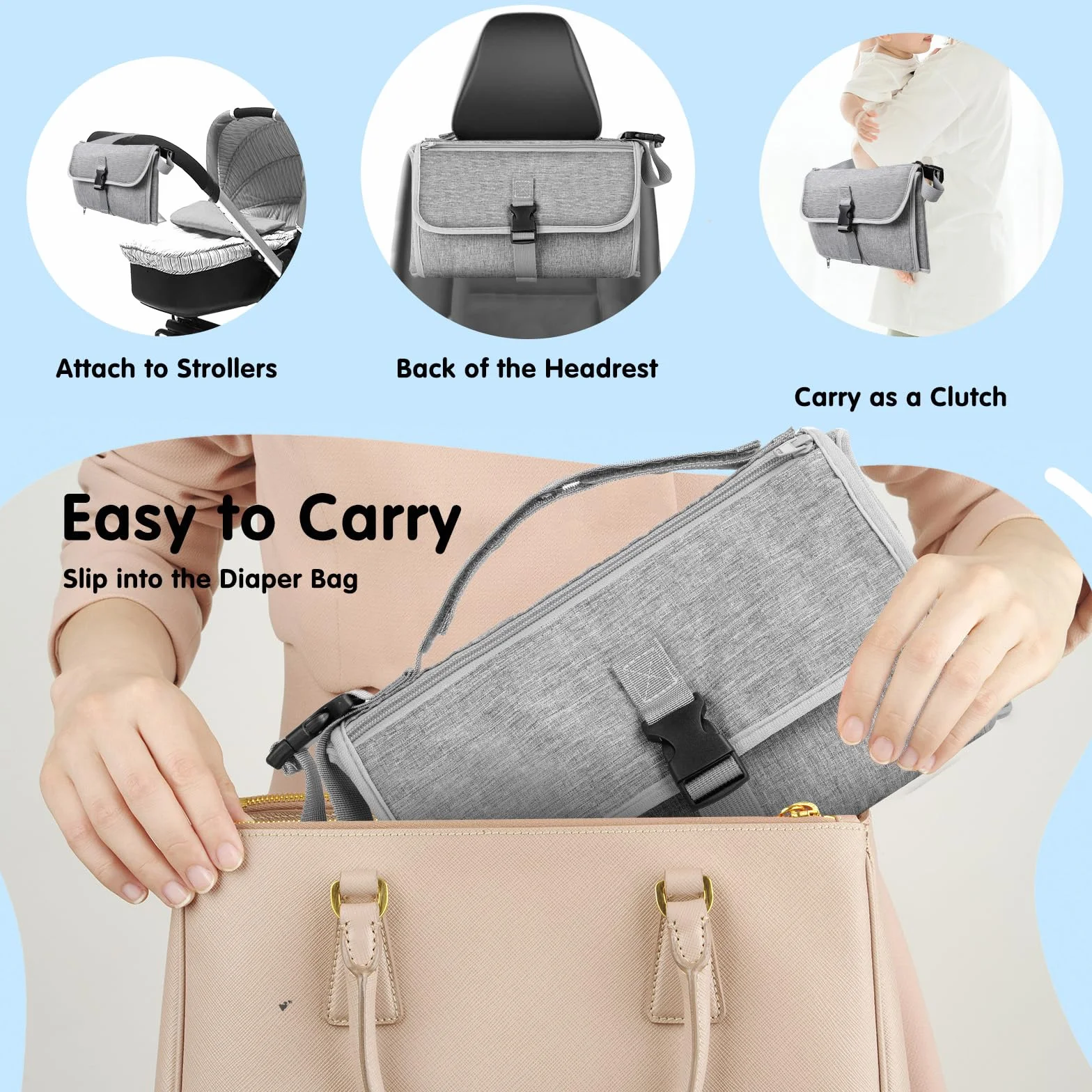 Romon Matelas À Langer, Tapis De Change, Sac À Langer De Voyage Portable Et Imperméable, Pliable Couche Changer Mat, Tapis Bag Compact Pour Maison Extérieur Voyage, 70x56cm, Gris