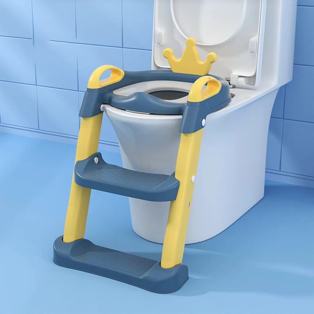 Reducteur WC avec Marche Couronne Mignonne Siège Toilette avec Escalier avec Dossier, Pliage Réglable Reducteur Toilette avec Escalier pour Filles Et Garçons, Porteur 75kg