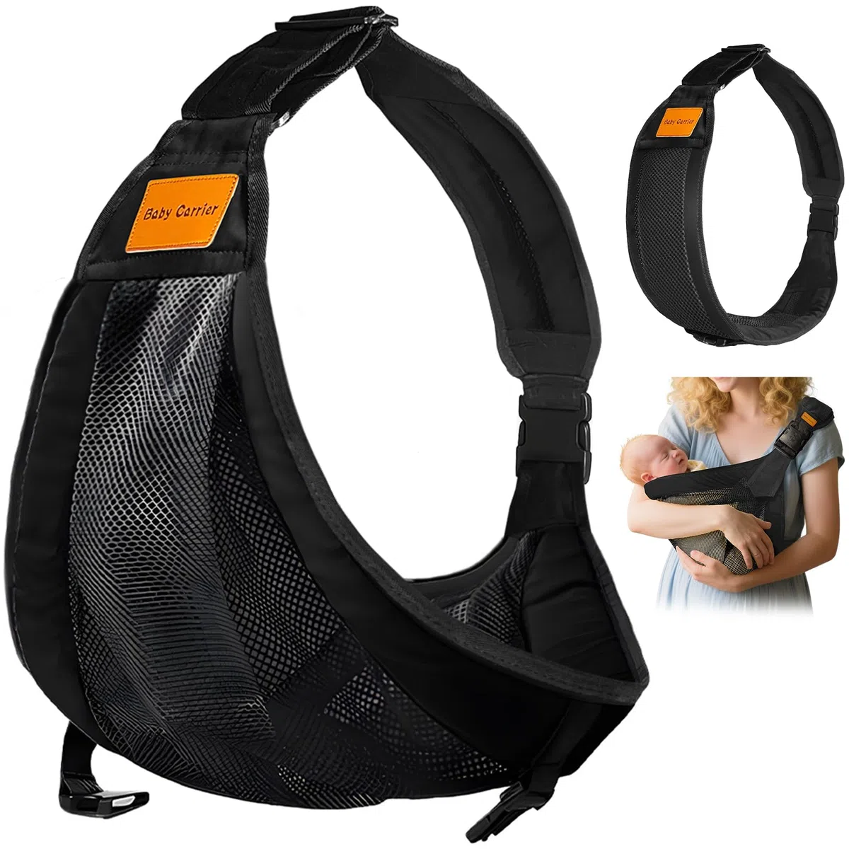 LatéRale Porte Bebe, Porte Bebe Hanche Respirante, RéGlable Et Enveloppante Pour Nouveau-néS, Echarpe De Portage Bebe Pour Les Nouveau-néS Jusqu'à 3-36 Mois (Noir)