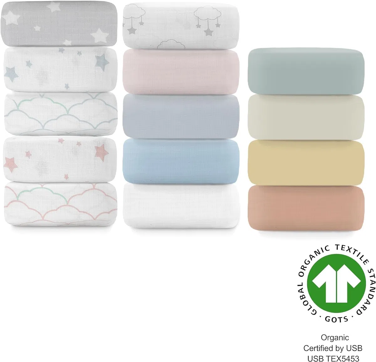 Newton Baby Lot de 2 draps-housses bio pour berceau – 100 % respirants et ultra doux, 100 % mousseline de coton biologique, sauge, convient à tous les berceaux standard