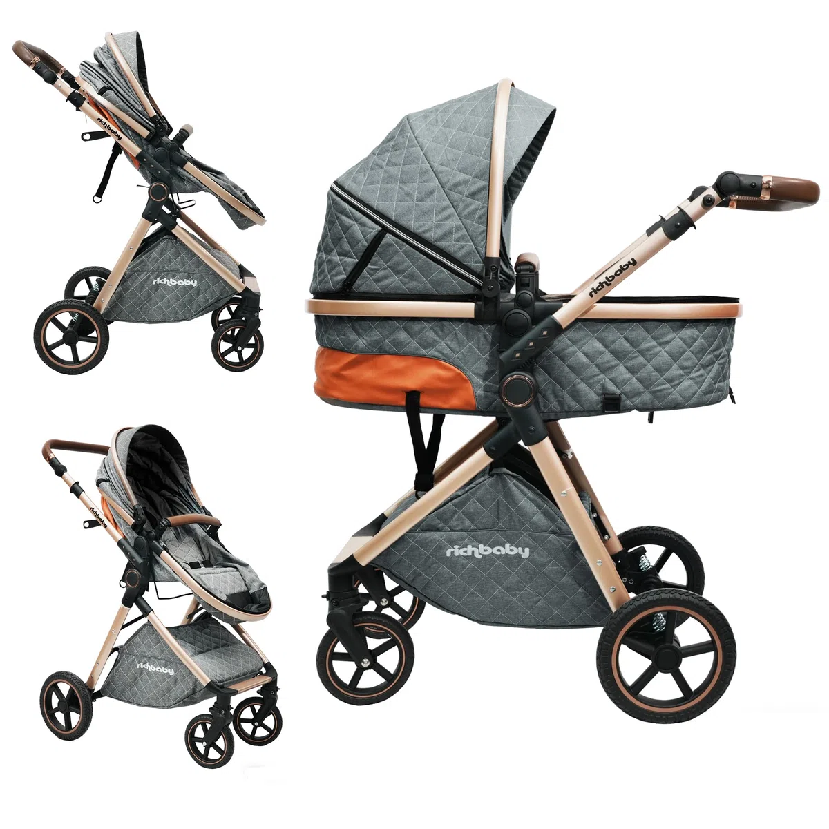 Nacelle 2 en 1 réversible, pliable, absorption des chocs tout-terrain (gris